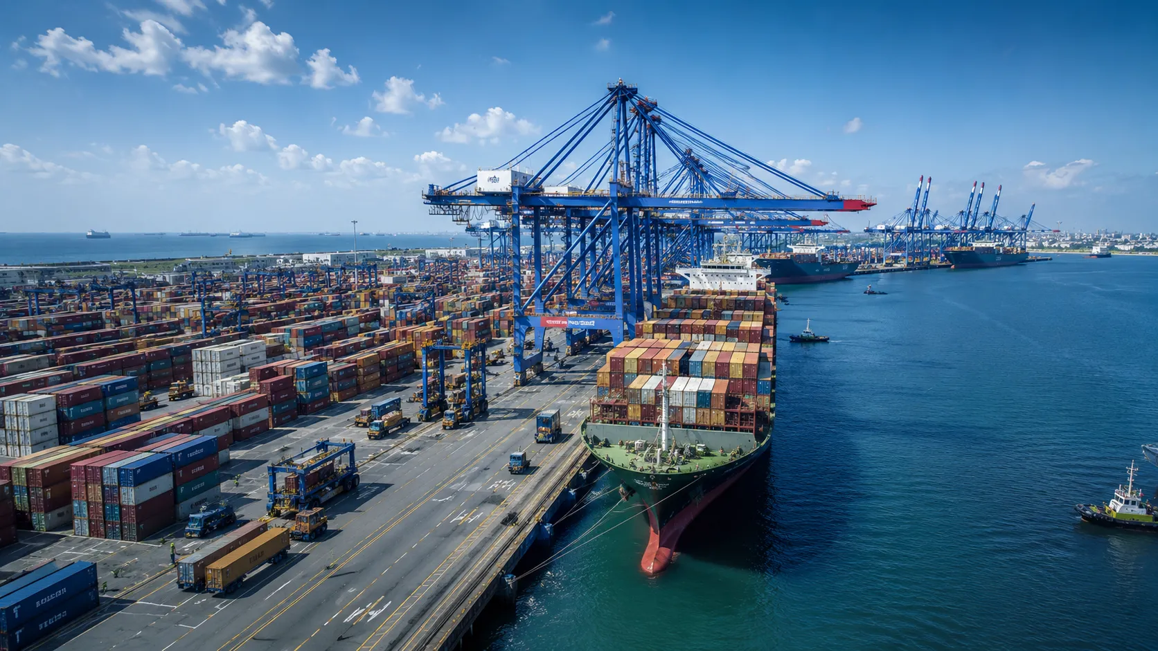 Cargo logistics yard representing global shipments